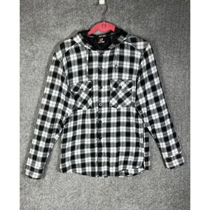Amplify Lightweight Hooded Button Up Flannel Shirt Mens Large Long Sleeve Black‎